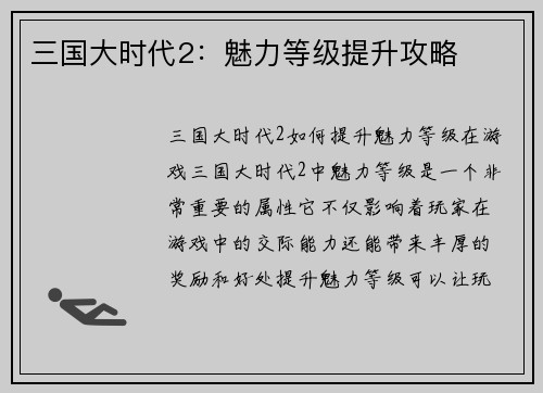 三国大时代2：魅力等级提升攻略